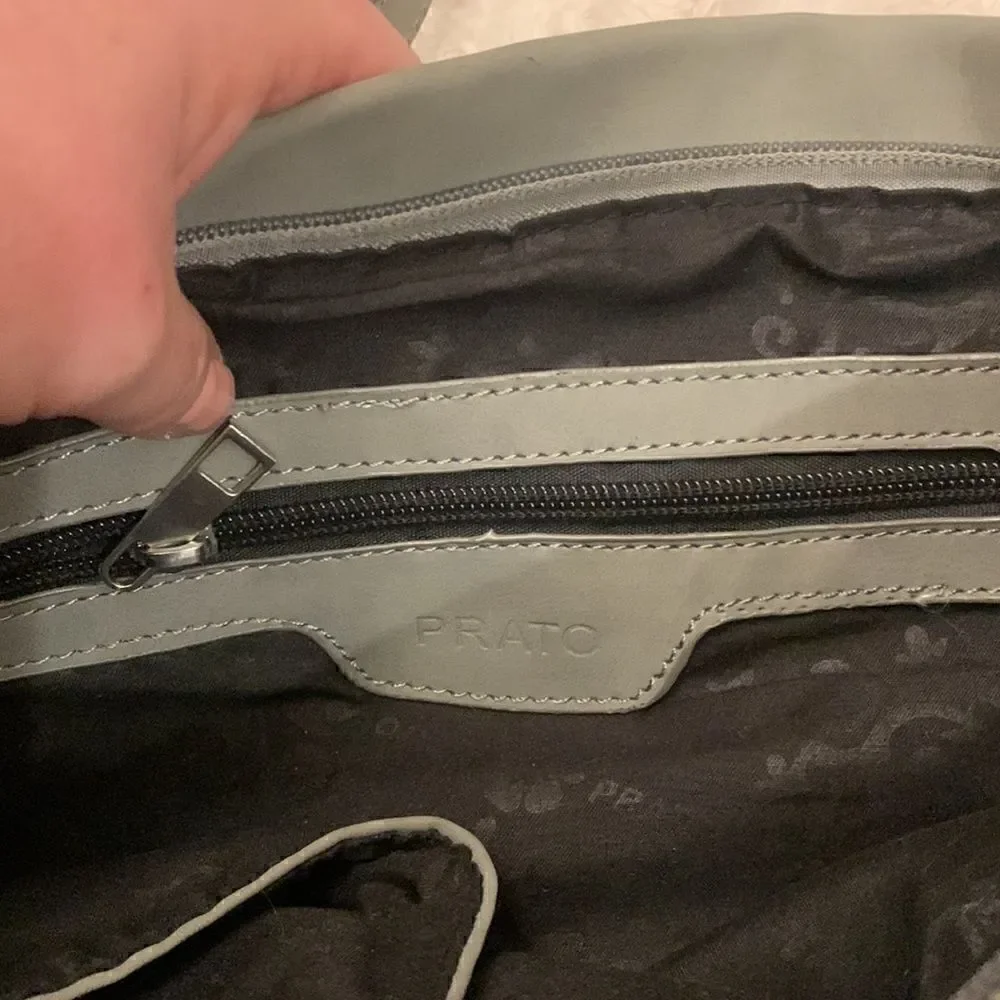 Prato EUC gray crossbody bag with silver hardware